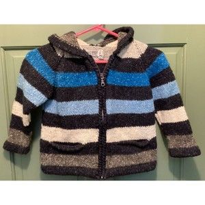 Mexicali Blues Kid's Striped Knitted Wool Blend Full Zip Hooded Sweater Size 6